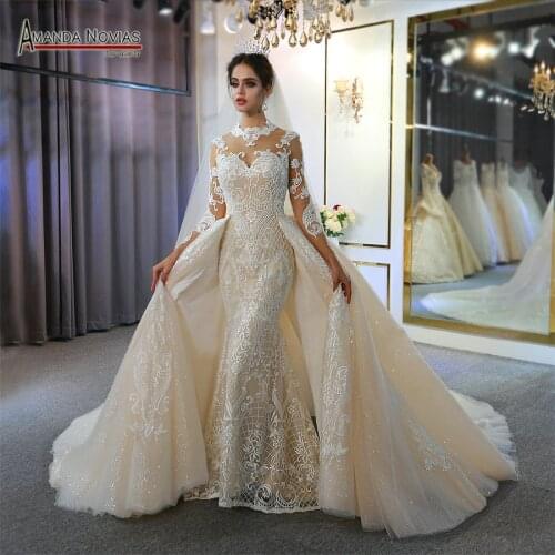 Wedding dress 2 in 1 lace mermaid wedding dress with detachable train 100% real work photo