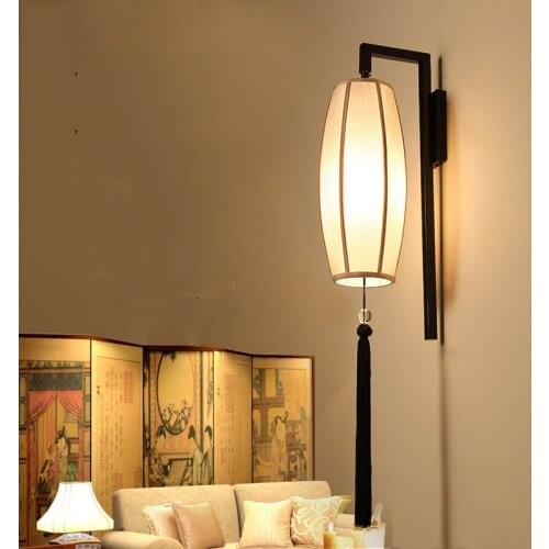 Chinese restaurant light retro fabric cloth wall sconce tearoom living room wall lamp aisle corridor bedroom bedside light