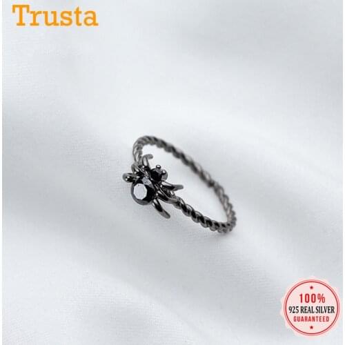 Trusta 100% 925 Real Sterling Silver Fashion Jewelry Black Spider Ring Sizable 5 6 7 Girls Kids Xmas Gift DS505 Drop Shipping