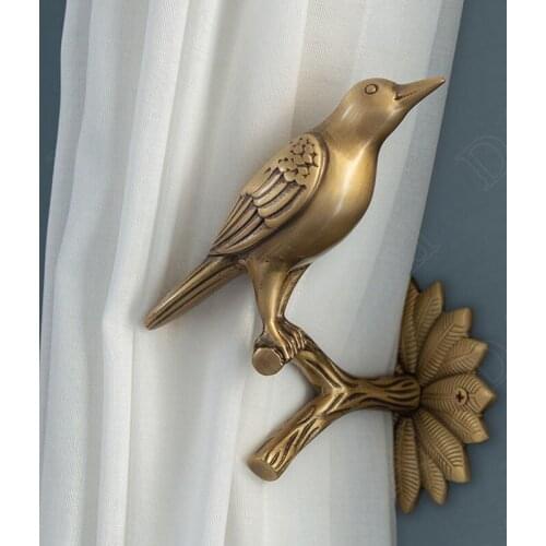 Pure Brass Ornaments Handwork Creativity Little Bird Living Room Curtain Hook Clasp Retro European Home Decoration Figurines