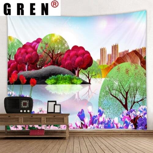 GREN Tapestry Landscape Wall Hanging Wall Covering Rugs Mural Background Cloth Beach Towel Fabric Yoga Blanket Home Decor