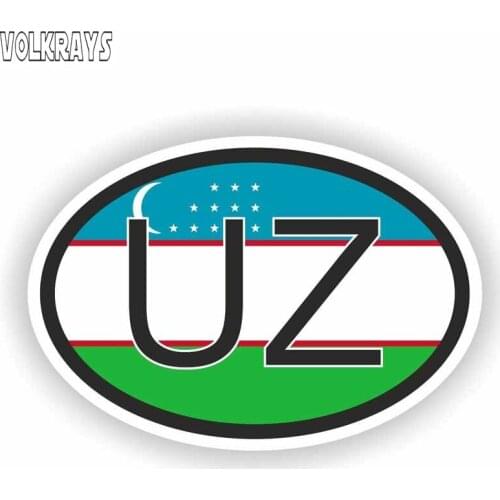 Volkrays Creative Car Sticker Uzbekistan Country Code Accessories Reflective Waterproof Sunscreen Reflective Vinyl Decal,4cm*7cm