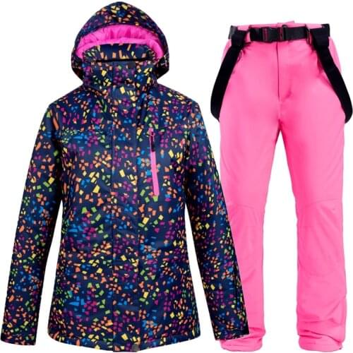 Womens Ski Suits Winter Skiing Suit Sets For Girls Female Snowboarding Clothes Waterproof Windproof Snow Warm Jackets Bibs Pant