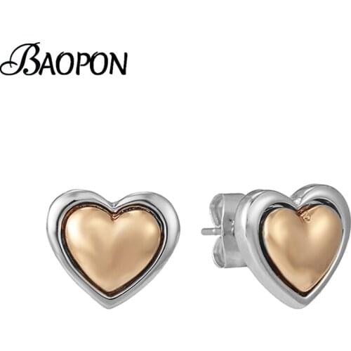 BAOPON Sterling Silver Color Heart Stud Earrings For Women Luxury Temperament Wedding Party Jewelry Accessories Girlfriend Gift