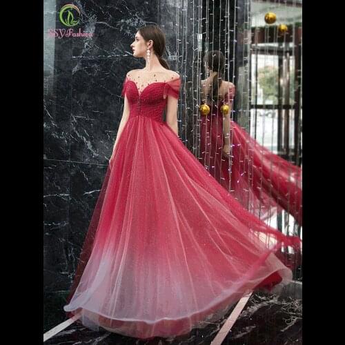 SSYFashion New Long Evening Dress Bride Banquet Elegant Red Crstal Beading Floor-length Prom Party Gown Custom Vestido De Noche