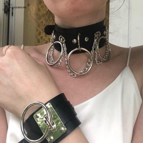 Harajuku Punk Rock Gothic Sexy PU Leather Round Spike Rivet Collar Choker Necklace Bracelet Body Jewelry Accessories Party Gift