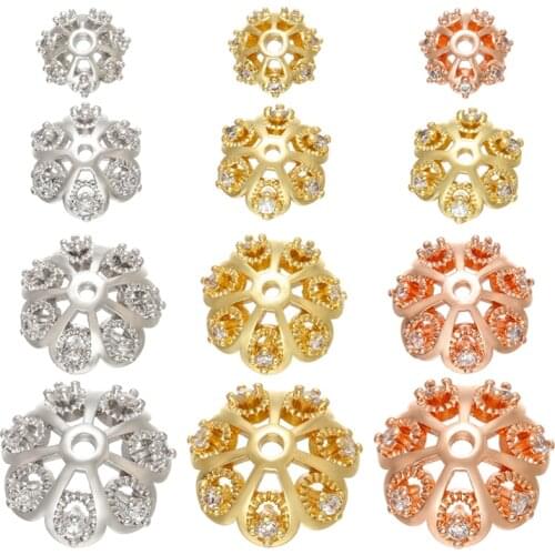ZHUKOU CZ crystal gold/silver color petal bead caps for jewelry making big/Medium/small bead cap findings end caps model:VH16
