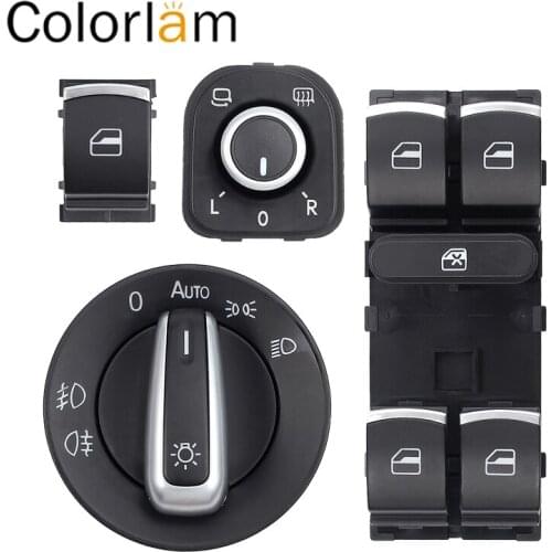 Colorlam 6pc Window Headlight Mirror Switch Master Panel Set For VW Passat Golf 5ND959857 5ND941431B 5ND959565A 5ND959855