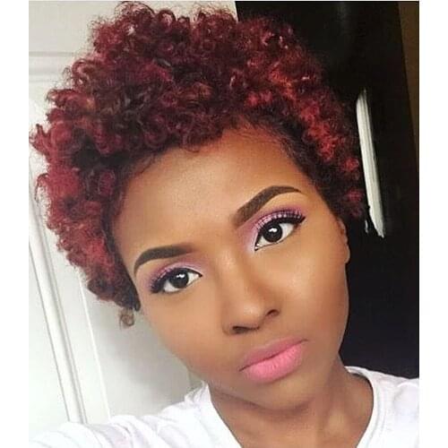Afro Kinky Curly Wigs Short Cut Wig 100% Brazilian Curly Human Hair Wig For Black Women Full Machine Wigs Short Pixie Cut Wig