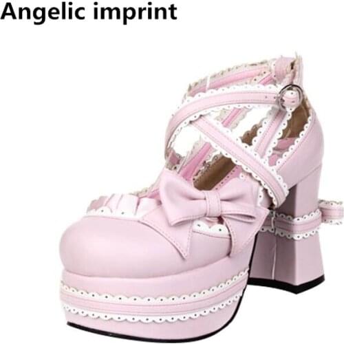 Angelic imprint woman mori girl lolita cosplay shoes lady super high heels pumps women princess dress party shoes lacework 9.5cm