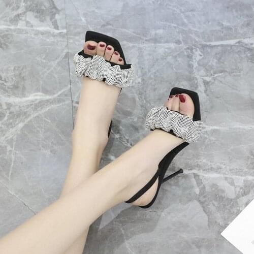 Crystal Stiletto High Heels Sandals Women Thin High Heel Slingback Sandals Diamond Evening Dress Shoes Wedding Shoes Women Pumps