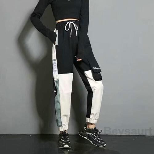 Women Fashion Harajuku Cargo Pants Black Trousers Female Elastic Waist Streetwear Pants Plus Zise Casual Pants Women