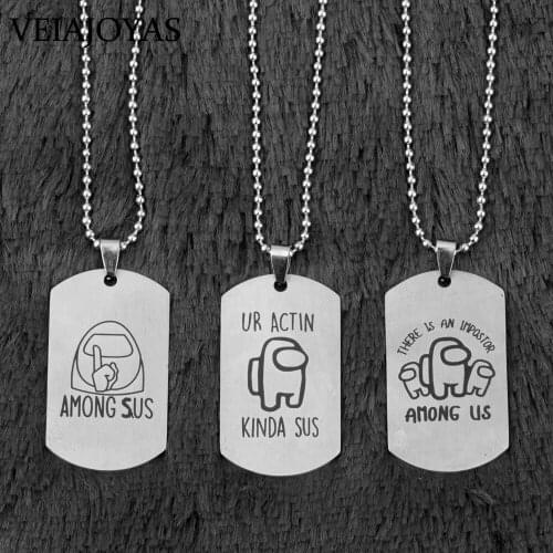 New Stainless Steel Games Among us Pendant Necklaces Keychains Xmas AmongUs Beads Chain Gifts for Boyfriends collier femme Toys