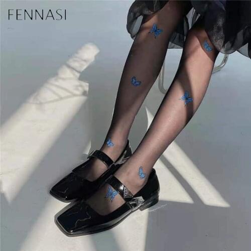 FENNASI Women pantyhose Lolita Tights with pattern Shiny tights Nylon stockings Transparent Large size 2021 NEW