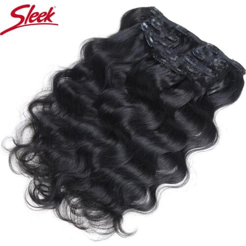 Sleek Hair 7Pcs Clip In Human Hair Extensions Brazilian Body Wave Natural Color Hair Full Head Sets Remy Hair Extension