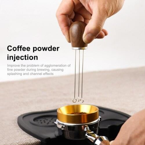 Coffee Distribution Needle Anti-corrosive Wood Handle 304 Stainless Steel Espresso Coffee Stirrer Tool for Home