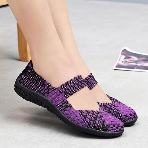 Woven Slip-on Womens Sports Shoes Summer Gym Shoes Women Mesh Sneakers for Women Light Weight Running Shoes Sport Purple B-337