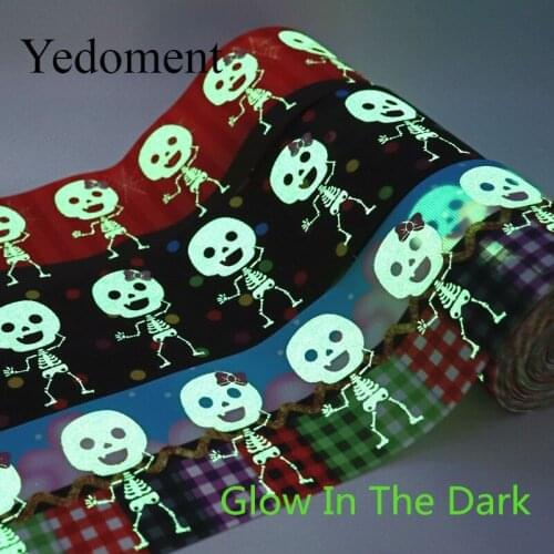 5 Yards 3" 75MM Glow In The Dark Halloween Printed Grosgrain Ribbon For Hair Bows DIY Crafts Handmade Accessories M19091702