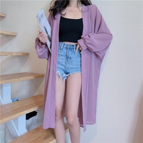#5339 Summer Kimono Coat Women Cardigan Long Coat Oversized Loose Thin Chiffon Long Coat Bat Sleeved Sunscreen Coat Windbreaker