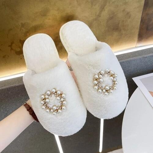 2021 New Fashion Women Soft Plush Furry 3cm Heel Fur Women Shoes Indoor Ladies Platform Rhinestones Baotou Fluffy House Slippers