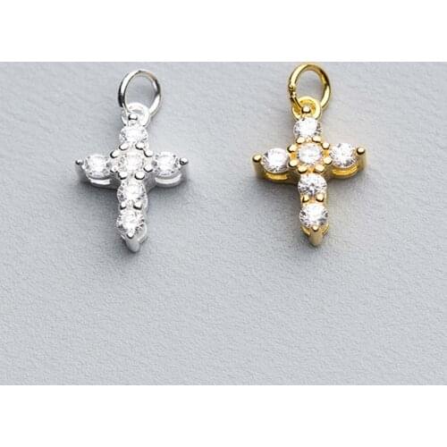 925 Sterling Silver Cross Charm Pendant With AAA Zircon Women Men Decoration Bracelets Earrings DIY Jewelry Making Accessories