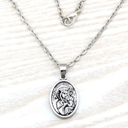 30pcs Zinc Alloy Our Lady OF Perpetual Help Saint Gerard Medal Charm Religious Pendant Necklaces 20 Inches Chains16x31mm C16