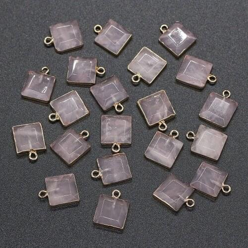 Natural Stone Square Shape Pendants Pink Quartz Crystal Charms Pendant for Jewelry Making DIY Earrings Necklace Accessories Gift