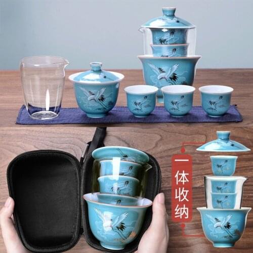 Portable Travel Home Office Gaiwan Cups Ceramic With Bag Bone Chinese Teapot Set Afternoon Tea sets Teaware Gift For Friends Cup