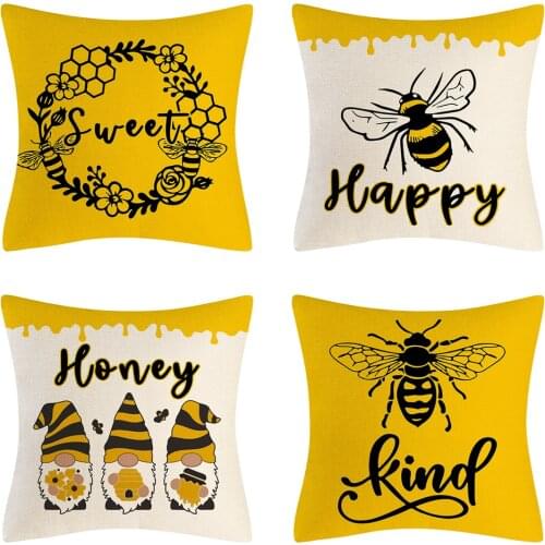 Yellow Bee Festival Linen Pillow Case Home Decoration Pillow Sofa Cushion Cover Dwarf