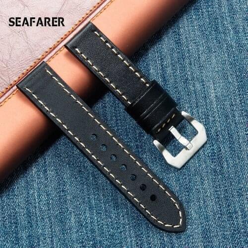 SEAFARER Handmade Watch Band 20mm 22mm 24mm Leather Watchband For Panerai Omega Rolex Hamilton Huawei Watch GT Watch Strap