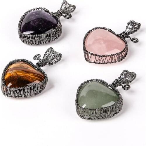 Retail 1pc Natural stone 30mm heart necklace DIY twine to create couple trinkets hand-wound pendant