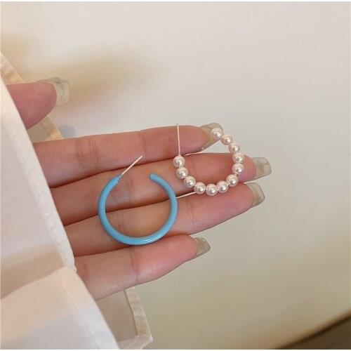 S925 Needle Asymmetric Pearl Earring 2021 new fashion summer tea stud design sensible earring