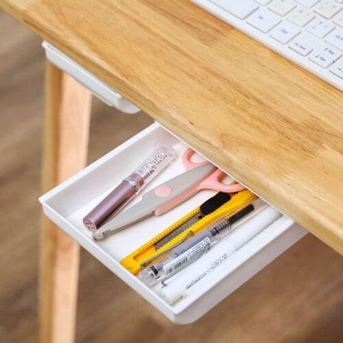 Under Desk Drawer Self-Adhesive Organizer Desktop Sundries Storage Box School Stationery Supplies Pencil Pen Box Holder