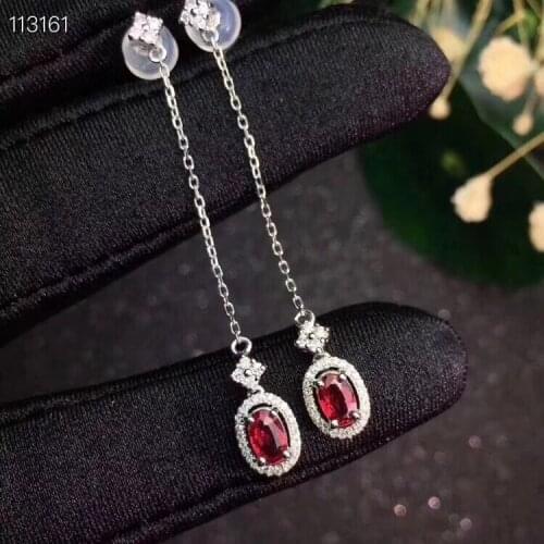Fashion simple round natural red garnet drop earrings Natural gem stone earrings 925 silver female earrings party gift jewelry