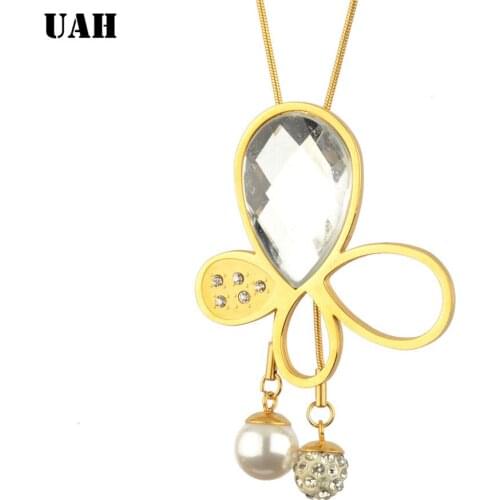 UAH Classic Crystal Butterfly Tassel Long Necklace Women Bijoux New Fashion Jewelry Necklaces & Pendants Gift