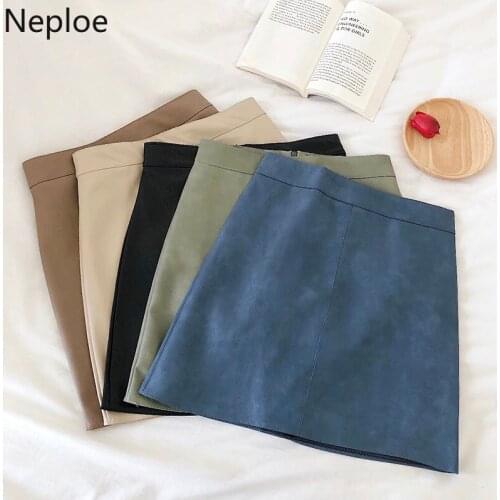 Neploe Black High Waist A Line Jupe Femme Autumn Winter Outwear Mini Short Faldas Mujer Slim Fit Hip Leather Skirt Women 46411