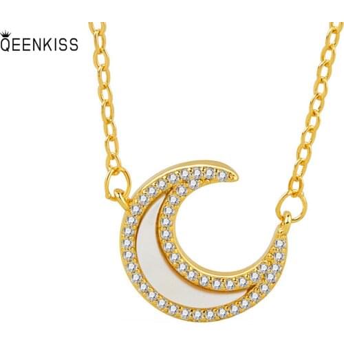 QUEENKISS NC619Fion Jewelry Wholesale Fashion Lady Girl Birthday Wedding AAAZircon Square 18KT Gold White Gold Pendant Necklace