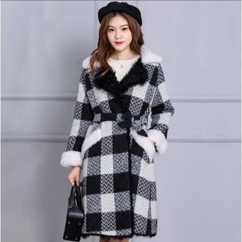 Female Denim Parka Real Fur Coat Collar Pop Winter Jacket Women Real woolen Fur Coat Thick Warm Fur Parka belt coat