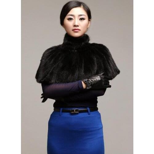 Autumn Winter Ladies' Genuine Knitted Real Mink Fur Shawls Fox Fur Collar Women Fur Wraps Bridal Cape Coat Jacket