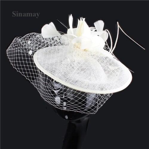 Female Veils Big Fascinators Hat Hairpin Sinamay Mesh Chapeau Cap Women Wedding Hair Accessories Church Vintage Mesh Headpiece