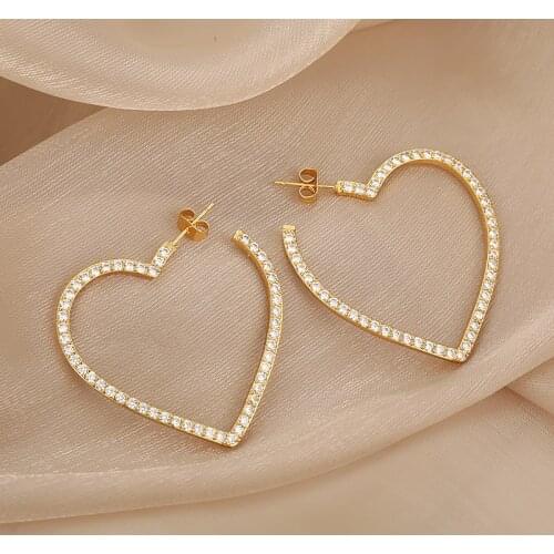 Hollow Zircon Heart Drop Earrings For Women Goth 2021 Trend Earrings Gold Silver Color Vintage Earring Jewelry Couple Lover Gift