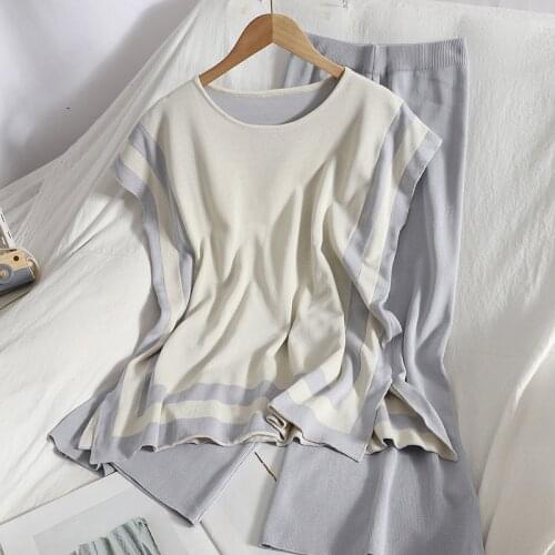 Fashion Casual Knitted 2 Piece Set Women Loose Pullover Sweater Tops + Wide Leg Pants Suits Knitwear All-match Two Piece Sets