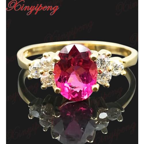 18 k yellow gold with 100% natural tourmaline ring female 1 carat fine jewelry contracted fashion
