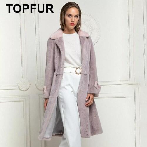 TOPFUR Real Fur Coat Women Winter Cinnamon Coat Lapel Collar Genuine Leather Jackets Women Plus Size Natural Mink Fur Coat LN008