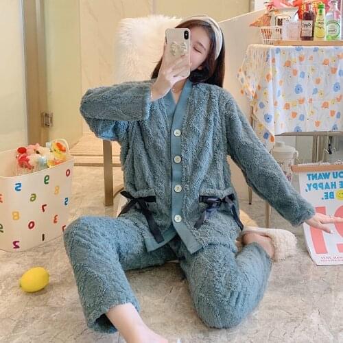 Winter Thick Warm Fleece Maternity Nursing Sleepwear Sets Breast Feeding Pajamas Suits for Pregnant Women Chic Home Lounge Wear