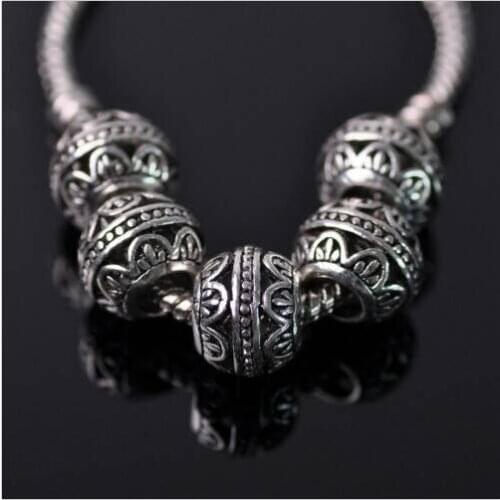 10pcs 10mm Tibetan Silver European Charm Loose Hollow Metal Big Hold Beads 11