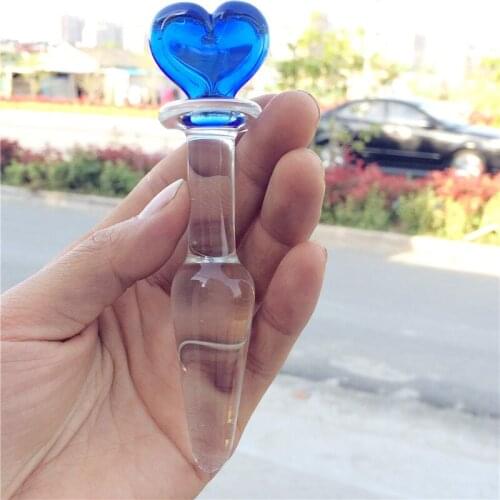 12*2.5cm Blue Heart Crystal Anal Dildo Pyrex Glass Bead Butt Plug Fake Male Penis Dick Adult Anus Sex Toy for Women Men Gay