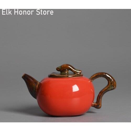 270ml Retro Handmade Persimmon Ceramic Teapot Vermilion Glaze Kung Fu Tea Personal Master Pots Customized Teaware Gift Packaging