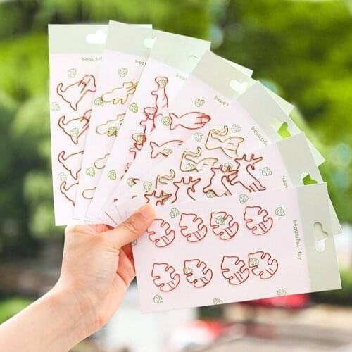 8PCS Cartoon Shaped Paper Clip Bookmark Metal Earth Hollow Color Paperclip Notes Letter Holder Mark Classification Stationery