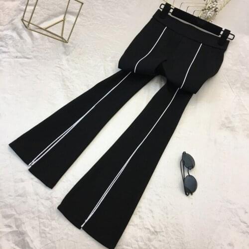 Flare Pants Women Contrast Color Stretch Elegant Ropa Mujer Spring Casual High Waist Pants Vintage New Fashion Trousers